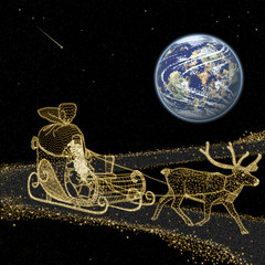 Santa Claus auf dem Weg zur Erde
