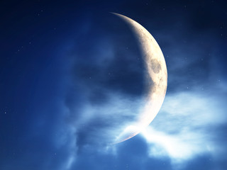 Naklejka na ściany i meble Crescent Moon Through Clouds