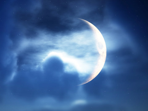 Crescent Moon Through Clouds