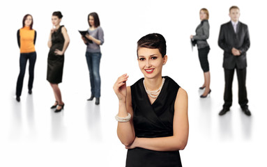 Stylish business leader and successful team of business people
