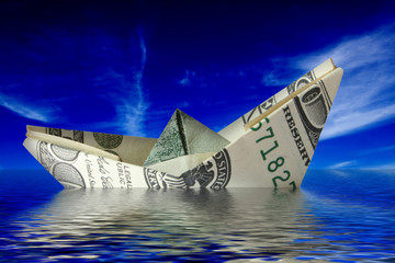 concept of crisis. money ship in water