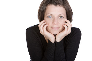 Isolated Shot of a Cute Brunette Lady Smiling at the Camera