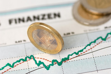 Kurs-Chart mit Euro-Münzen