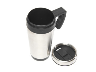 Heat protection-thermos(steel travel)coffee mug. Isolated
