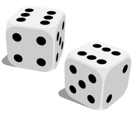 White dice with double six roll