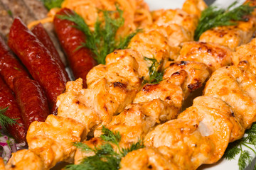 barbecue with sauce and vegetables