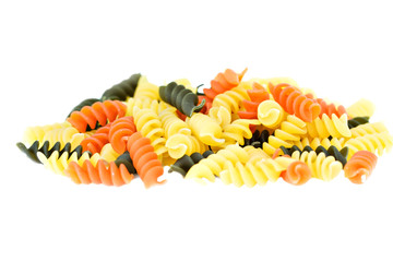 Rotini pasta on a white background