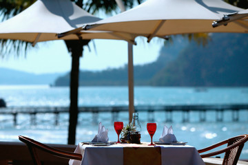 Restaurant table by the sea