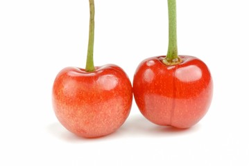 Red cherries isolated on the white background