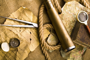 Compass on the old paper background