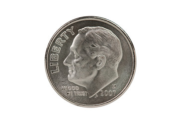 Franlkin Roosevelt dime coin with clipping path - obrazy, fototapety, plakaty