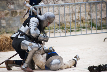 Two knights in batlle - medieval re-enactment