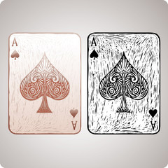 Ace of spades card in engrave style. Color and black version