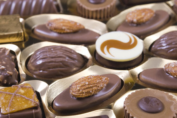 Selection of milk, dark and white chocolates