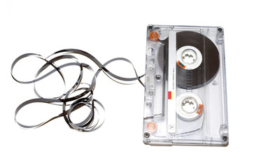 old audio tape on white background