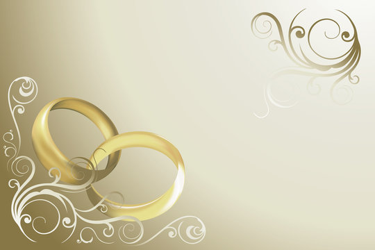 wedding card with rings and swirles vector