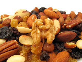 Snack food nuts and raisins