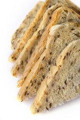 Toast bread triangles on a white background