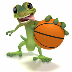 Gecko holding basketball