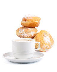 Sweet donuts and cup of black coffee