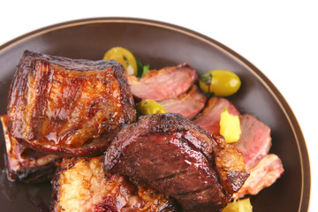 rib's top view on old style dish