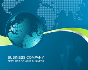 Busines background with illustration of Earth and smooth lines