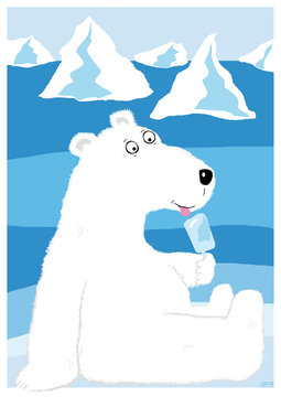 Eisbär leckt Eis