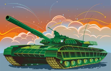 Poster Im Rahmen Panzer, vor dem Hintergrund der Kämpfe © Rustic