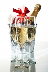 Champagne flutes and ice bucket