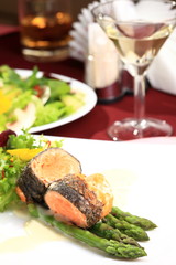 Rosemary roasted salmon served with asparagus