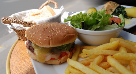 Hamburger with french fries