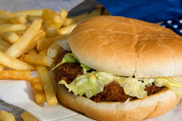 Crab fish burger with french fries