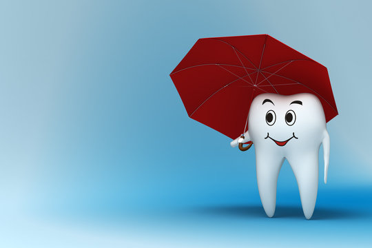 Tooth with red umbrella