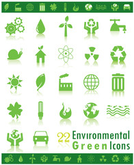 Set of 22 green environmental icons