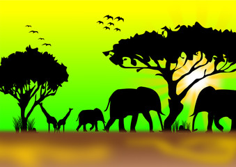 Fototapeta na wymiar Afrikanische Landschaft mit Tieren