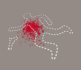 Man silhouette on the ground with white chalk and blood