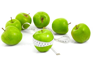 Green apples measured  the meter, sports apples