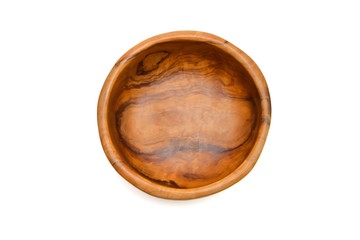 Handmade wooden bowl top view isolated