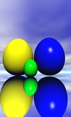oeufs bleu, jaune,et vert en famille