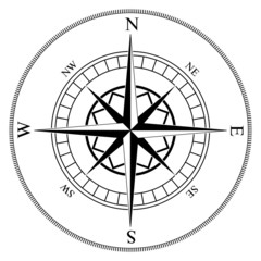 Compass winds rose black and white vector shape.