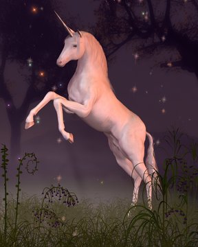 Unicorn in a Moonlit Forest Glade