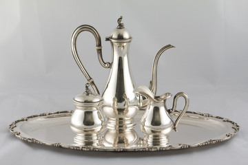 Silver teapot,sugar and milk pot