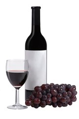 Bottle and Glass of Red Wine Isolated on White Background