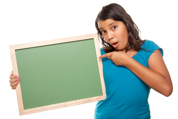 Pretty Hispanic Girl Holding Blank Chalkboard