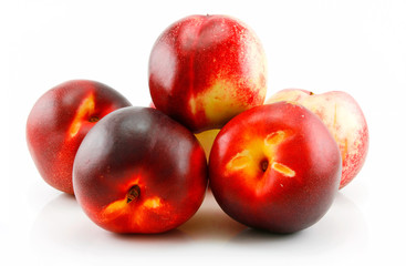 Group of Ripe Peach (Nectarine) Isolated on White