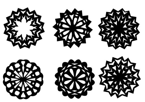 Six silhouettes of snowflakes design element