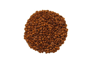 Circle of coffee grains over white
