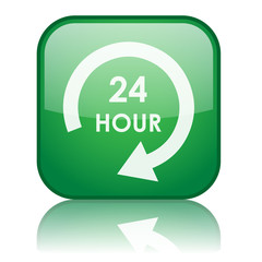 Square "24 HOUR" button with reflection (green)