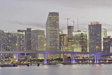 Night view of Miami downtown financial district