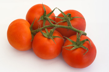 Five tomatoes isolated